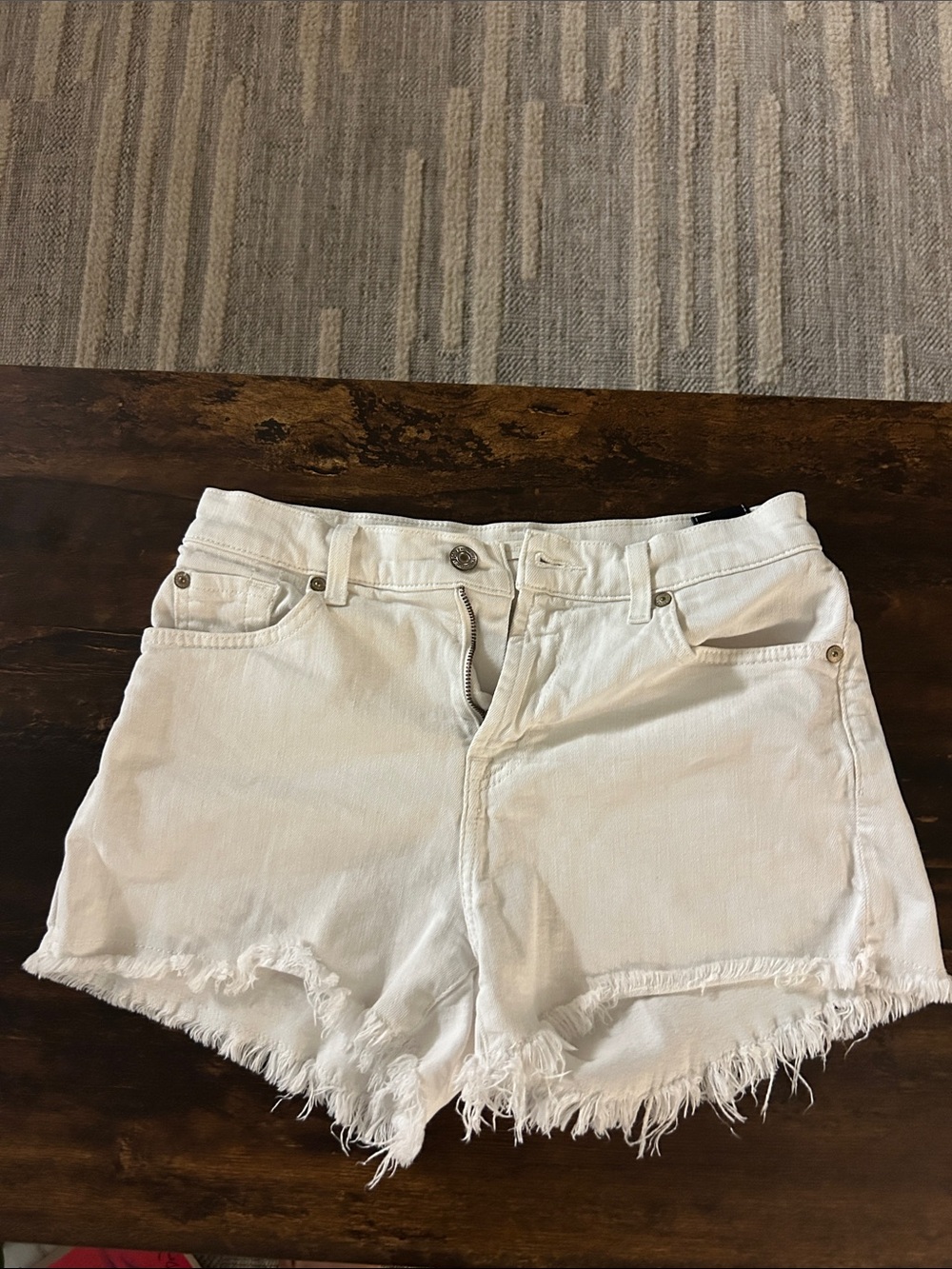7 For All Mankind White Frayed Hem Cutoff Denim Shorts